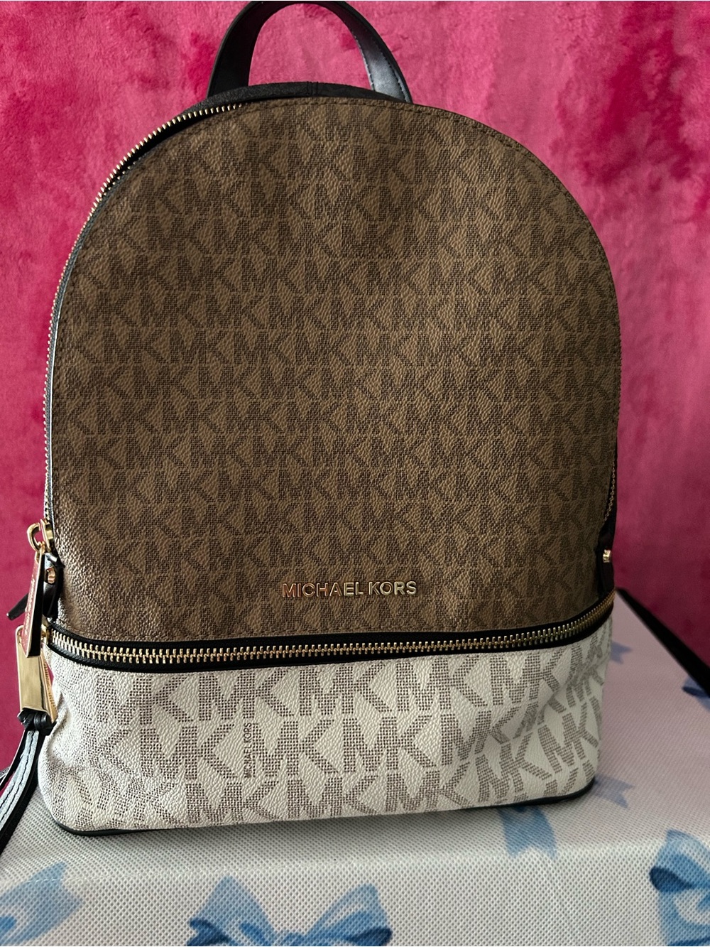 Michael Kors Brown and Cream Signature Backpack